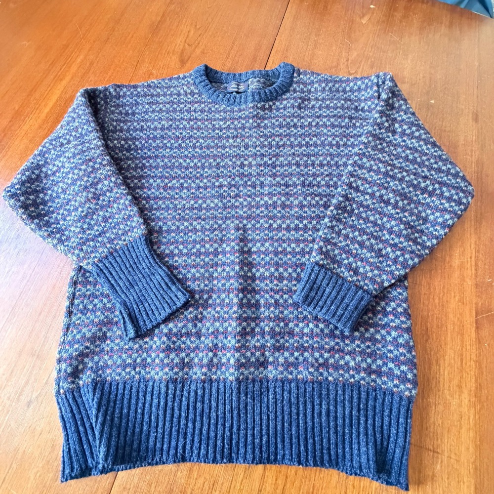 Allen Solly Vintage Shetland Wool Sweater Made in Scotland Blue Fair Isle Sz L